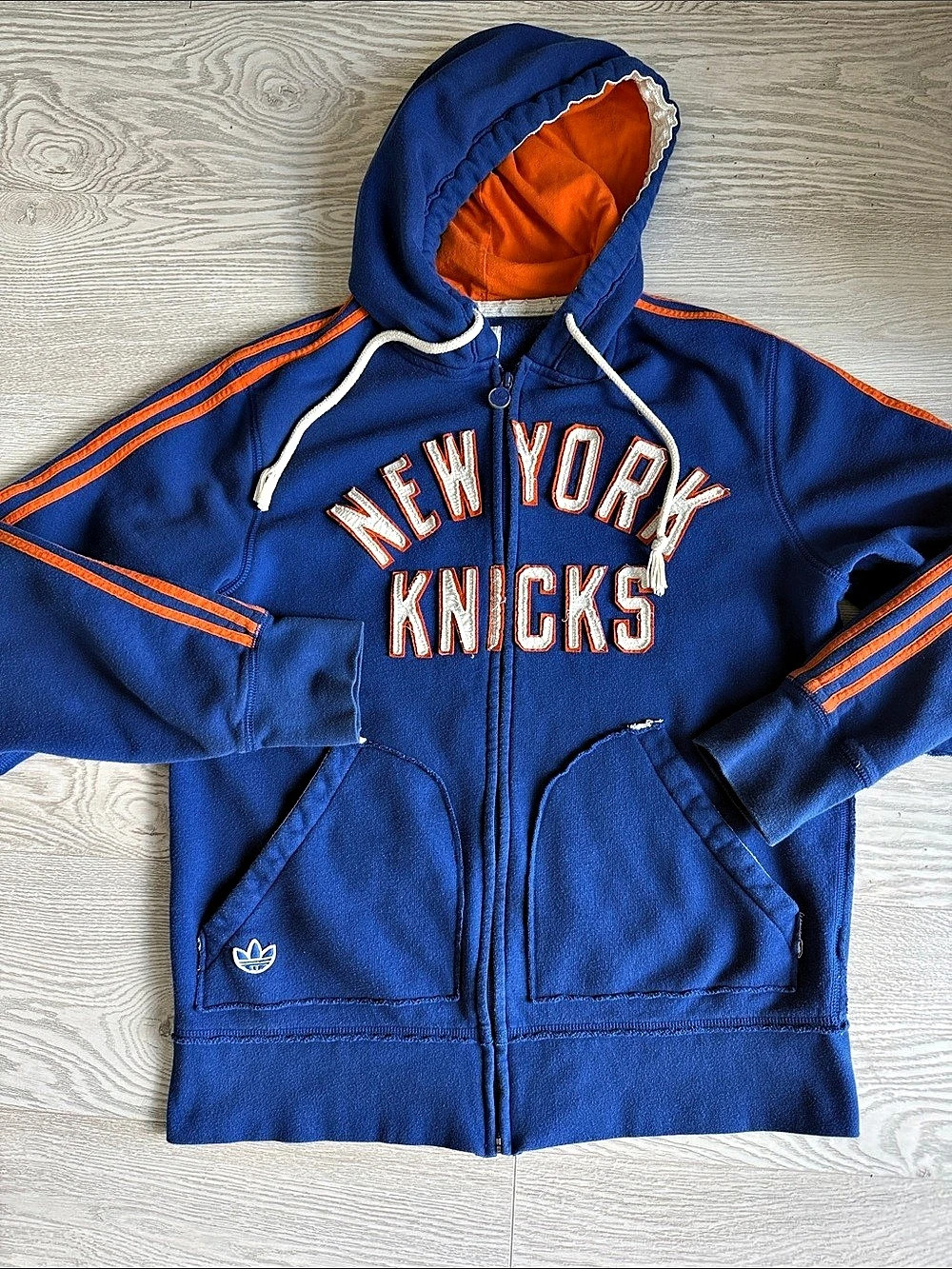 Adidas Men’s NY Knicks Zip Up Hoodie Blue & Orange S